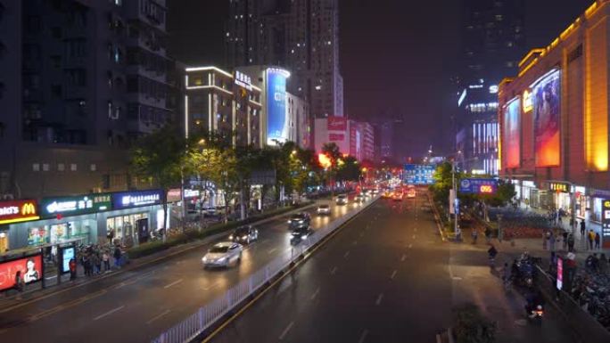 夜间照明南京市中心交通街全景4k中国