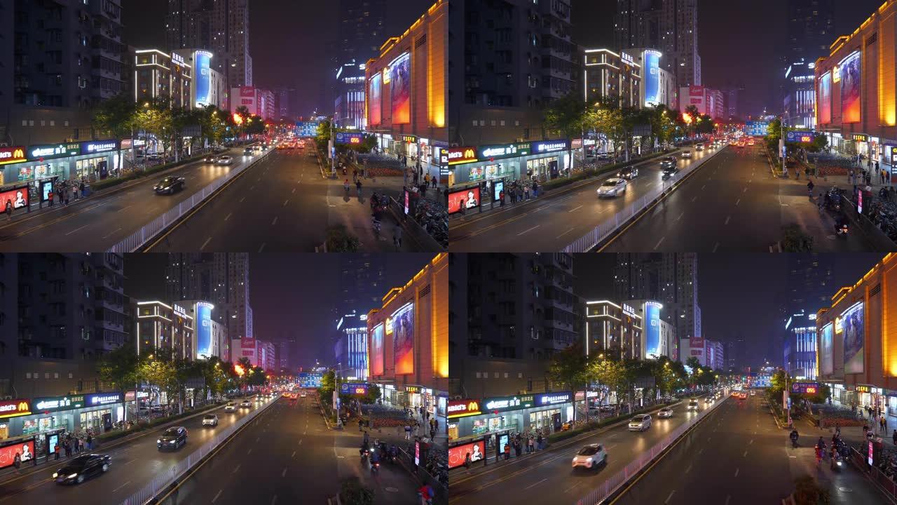 夜间照明南京市中心交通街全景4k中国