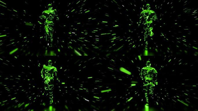 奔跑的人对抗粒子3D循环绿色背景
