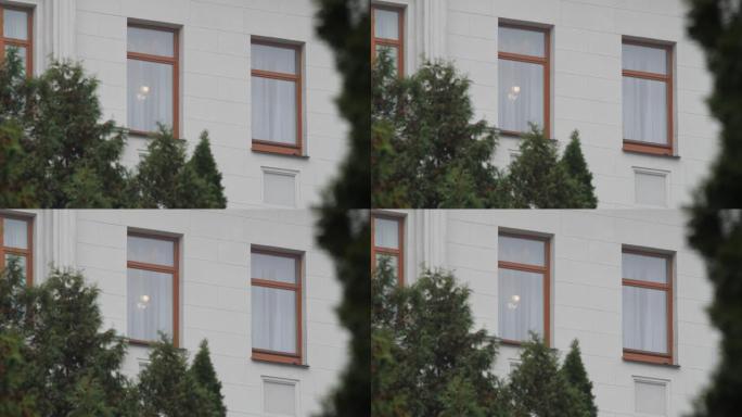 乌克兰总统政府的窗口。在乌克兰总统办公室的窗户上观察和监视。绯闻、丑闻、政治