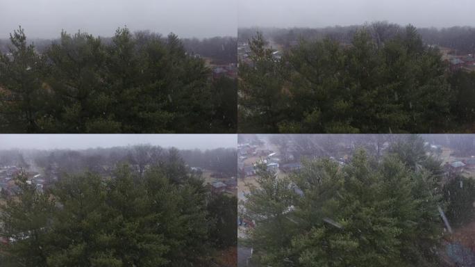 在郊区路易斯维尔肯塔基州无人机的飞行中下雪
