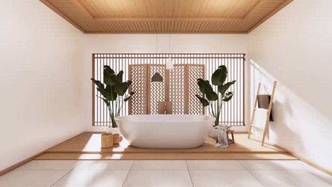 日本风格的热带浴室。3D渲染