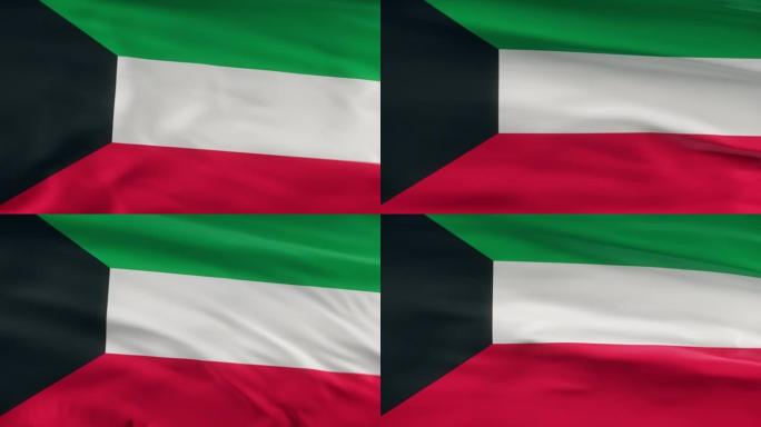 科威特国旗飘扬在风seamles环3d动画。4 k的决议