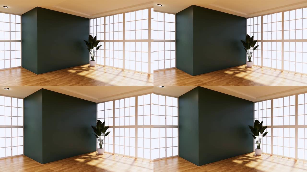 全景CEO办公室日本风格的办公室内部模型。3d渲染