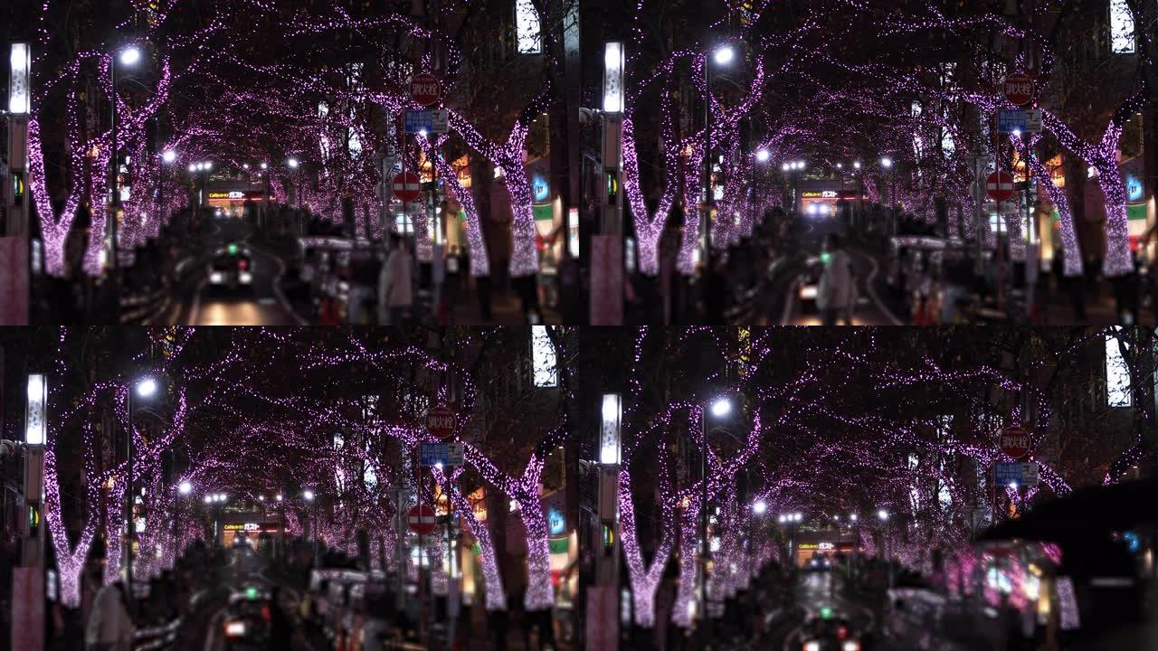 涩谷掌上的一条夜间照明街道
