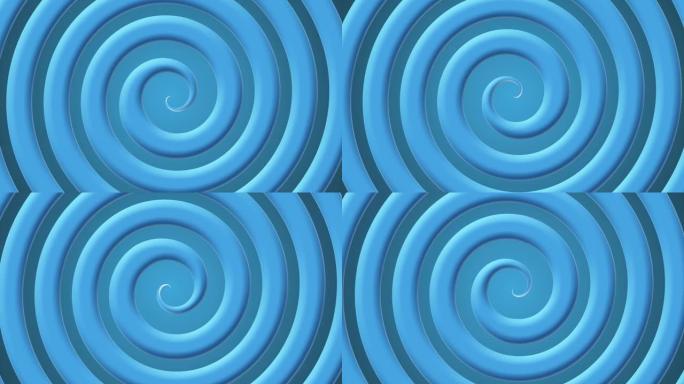 蓝色抽象3D动态和螺旋圆形图案，无缝循环，抽象催眠背景，4k