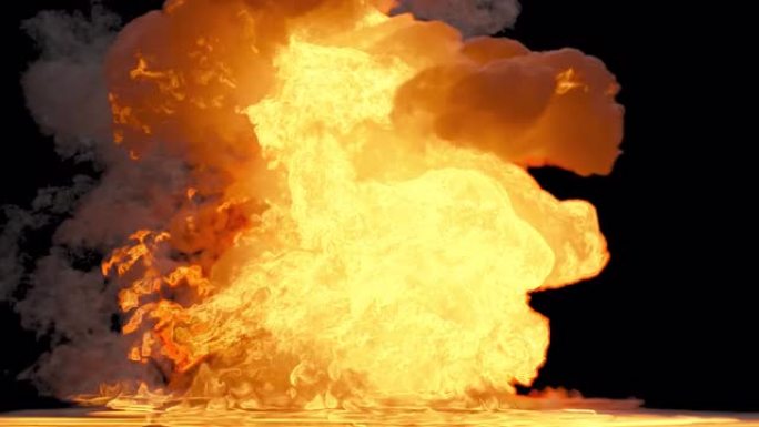 浓烟燃烧燃料的烈火。火灾爆炸与阿尔法的现实过渡。在阿尔法通道的孤立背景上冒烟，燃料爆炸。
