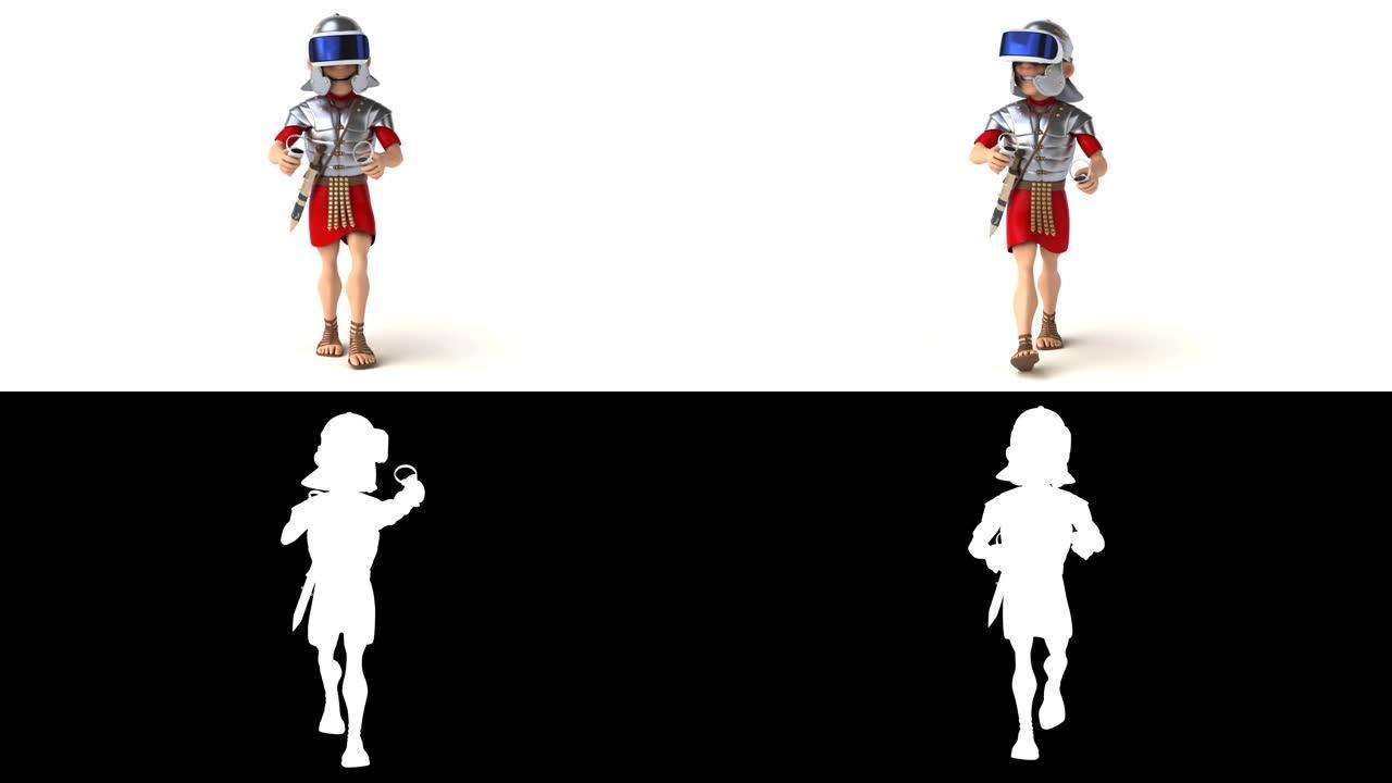 带VR头盔的有趣3D卡通罗马士兵