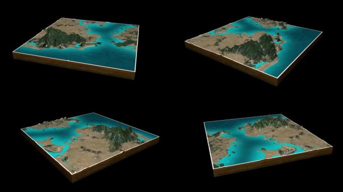 里约热内卢地形图3D渲染360度循环动画