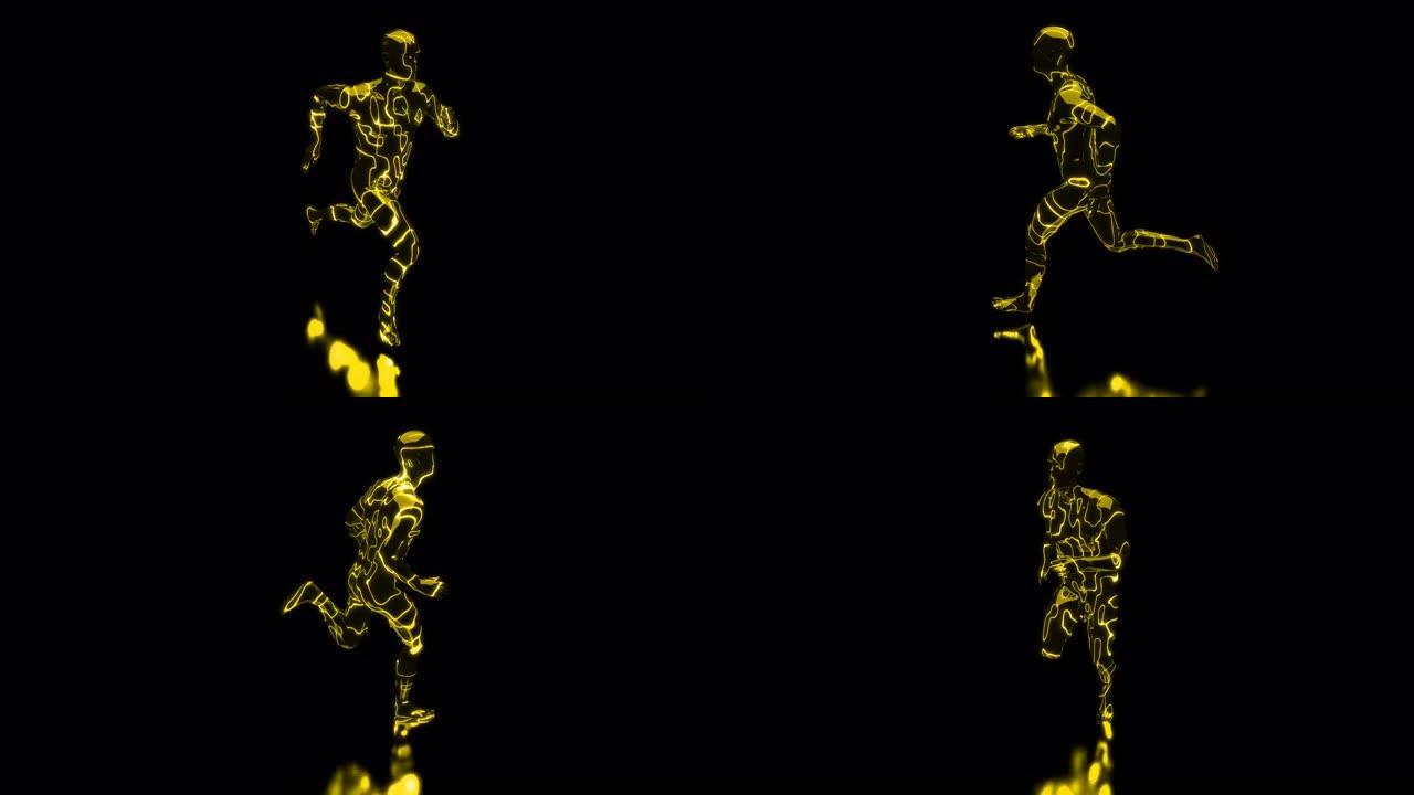 黑色背景上的3D抽象数字转弯环黄色人
