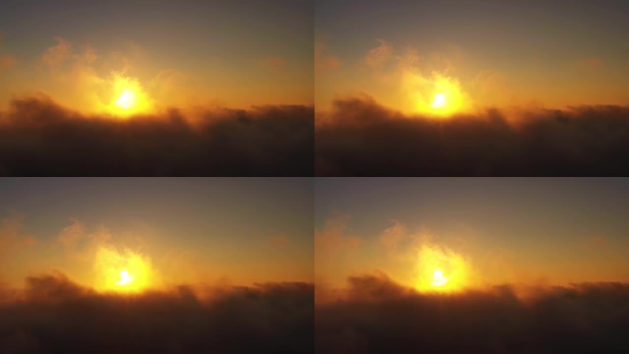 看无尽的云景。明亮色彩的早晨太阳的鸟瞰图