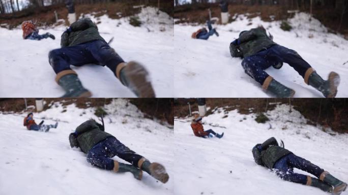 孩子们在雪地里玩得开心