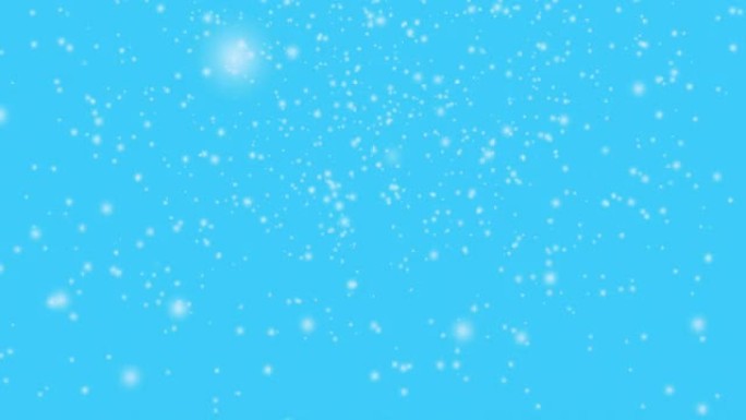 浅蓝色背景下的落雪动画。4k分辨率。下雪天模板