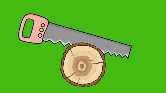 视频动画绿屏锯切割木材