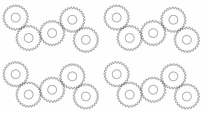 动画线黑色齿轮旋转。矢量插图孤立在白色背景上。