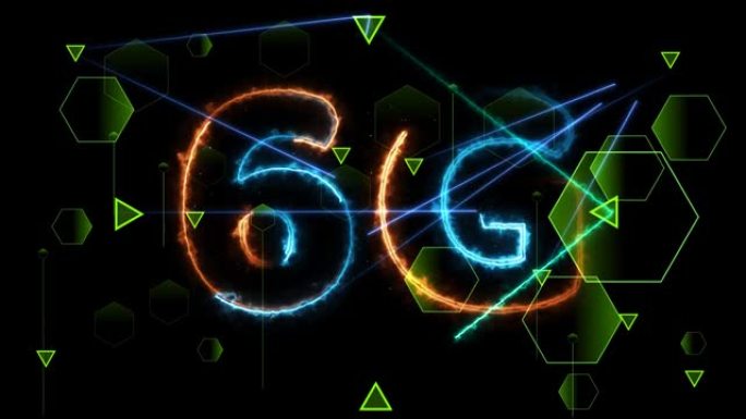 带有数字雷达3D的6g网络超高速互联网将大数据发送到绿色六边形块链