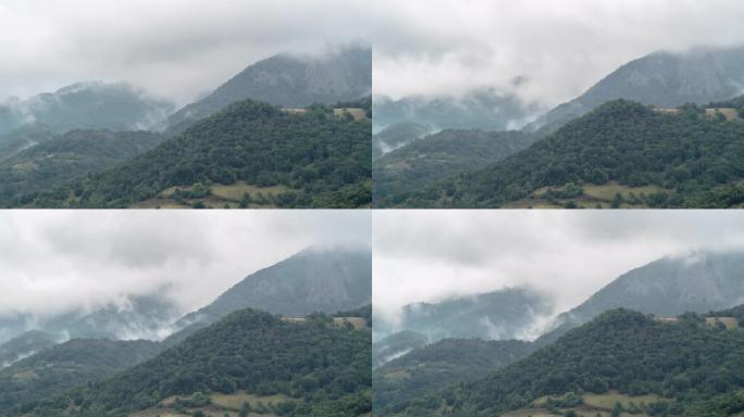 塞尔维亚杰达普国家公园低云漂浮在山上的4k延时视频。