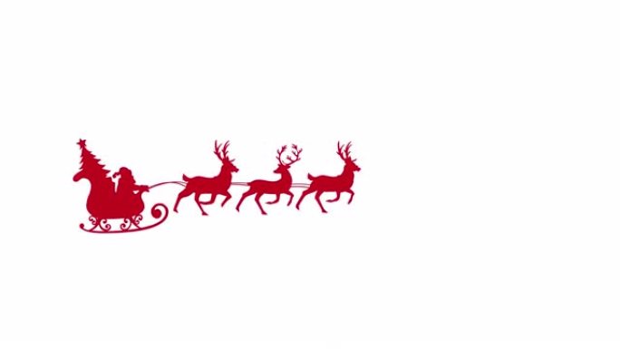 圣诞老人的红色剪影和雪橇圣诞树的数字动画
