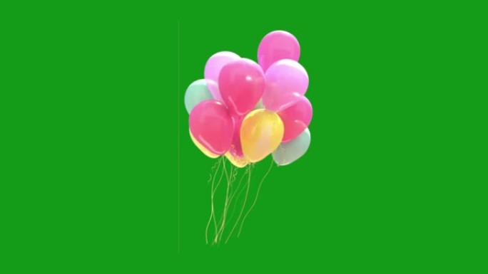 绿色屏幕背景的飞行装饰气球运动图形