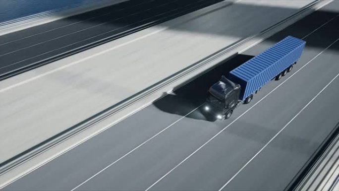桥上卡车的3d模型。4k动画。