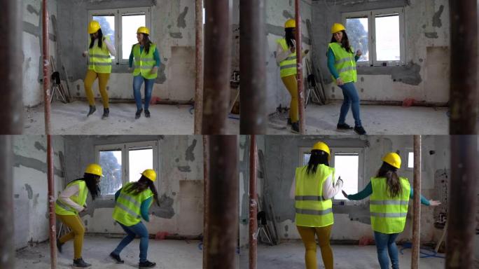 女性建筑工人跳舞