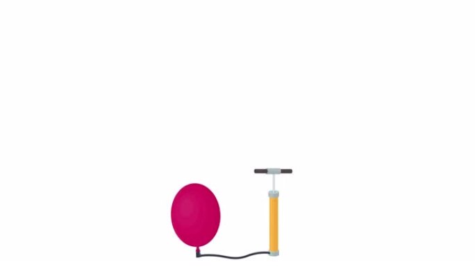 给气球充气的动画。自行车泵和气球。卡通