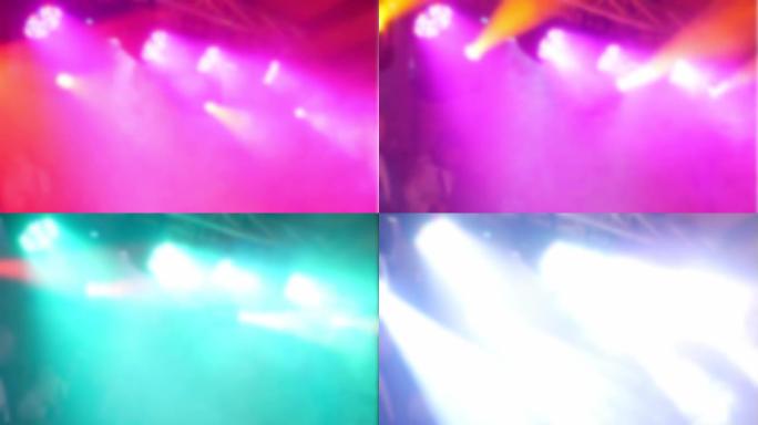 模糊的视频。专业的彩色灯光和声音表演效果。音乐会灯光闪烁的背景。夜总会时间概念。今天玩得开心。派对舞