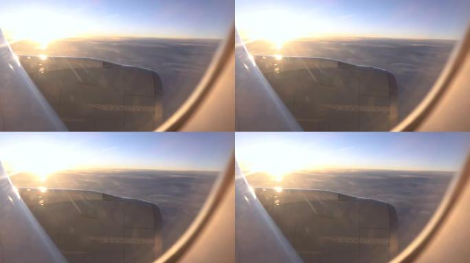 日落时机场飞行坐飞机拍摄飞云之上
