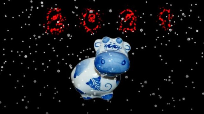 公牛，2021新年的象征，根据东方日历。圣诞节和新年快乐!节日背景。假日卡