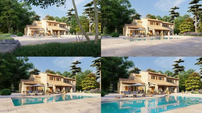 地中海风格别墅，带游泳池和花园