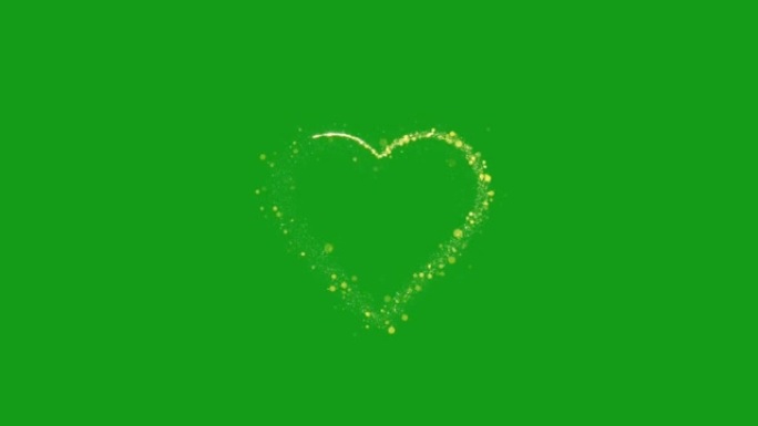 绿色屏幕背景的心形发光粒子