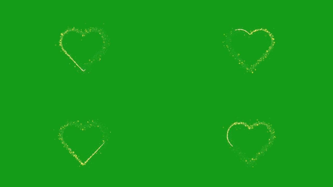 绿色屏幕背景的心形发光粒子