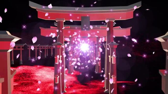 神社寺庙缩放樱花粒子循环动画