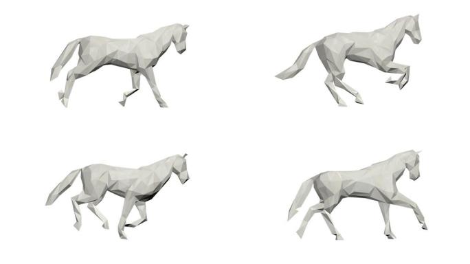 3d低聚白纸马对抗白色，无缝循环