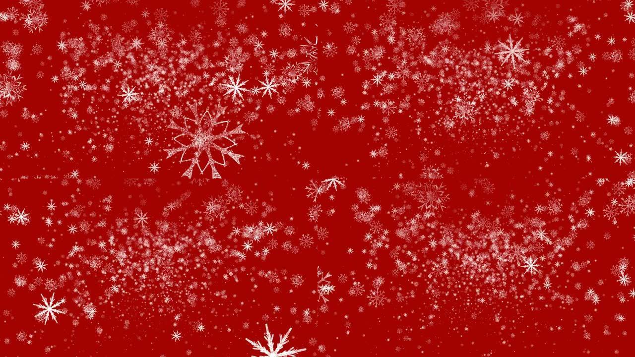 红色背景下的雪飞雪掉落下落飘落