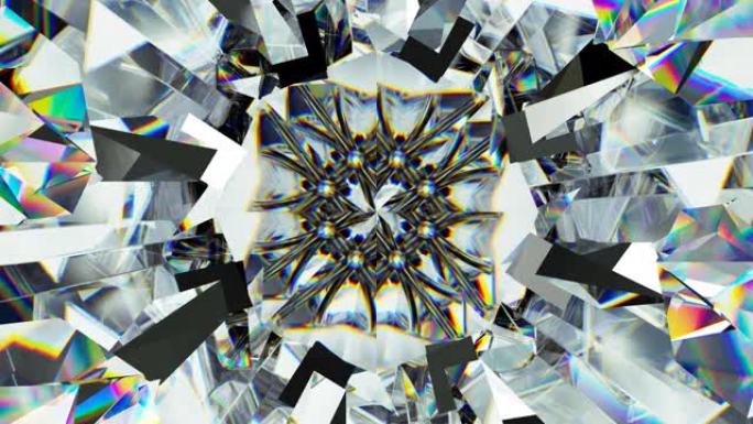 闪闪发光的宝石万花筒图案旋转无缝环