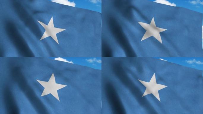 索马里国旗在风中飘扬，蓝天为背景。4 k