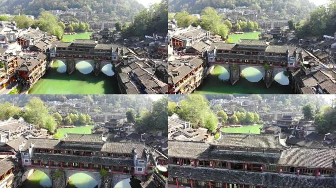 凤凰古镇无人机的鸟瞰图。凤凰古城凤凰古镇或凤凰县是中国湖南省的一个县。