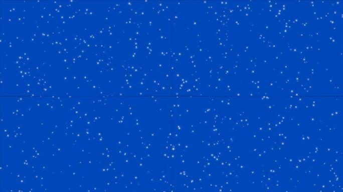 4K.闪烁星光动画，闪烁星光作为水晶旋转运动图形隔离在蓝屏背景上