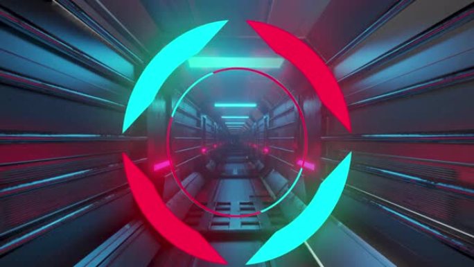 背景中发光隧道形成的圆形抽象形状的数字动画