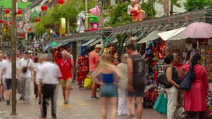 白天时间新加坡城市中国城拥挤街道市场延时全景4k