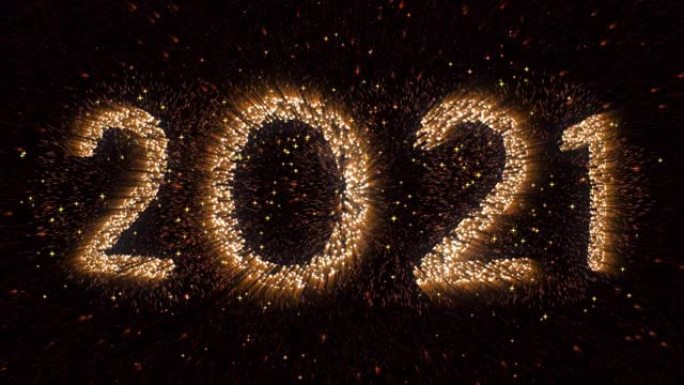4k新年快乐庆祝金橙烟花倒计时2021