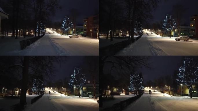 芬兰拉彭兰塔，沿着下雪的路线骑自行车