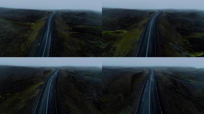 冰岛山区的穆迪史诗雾蒙蒙之路