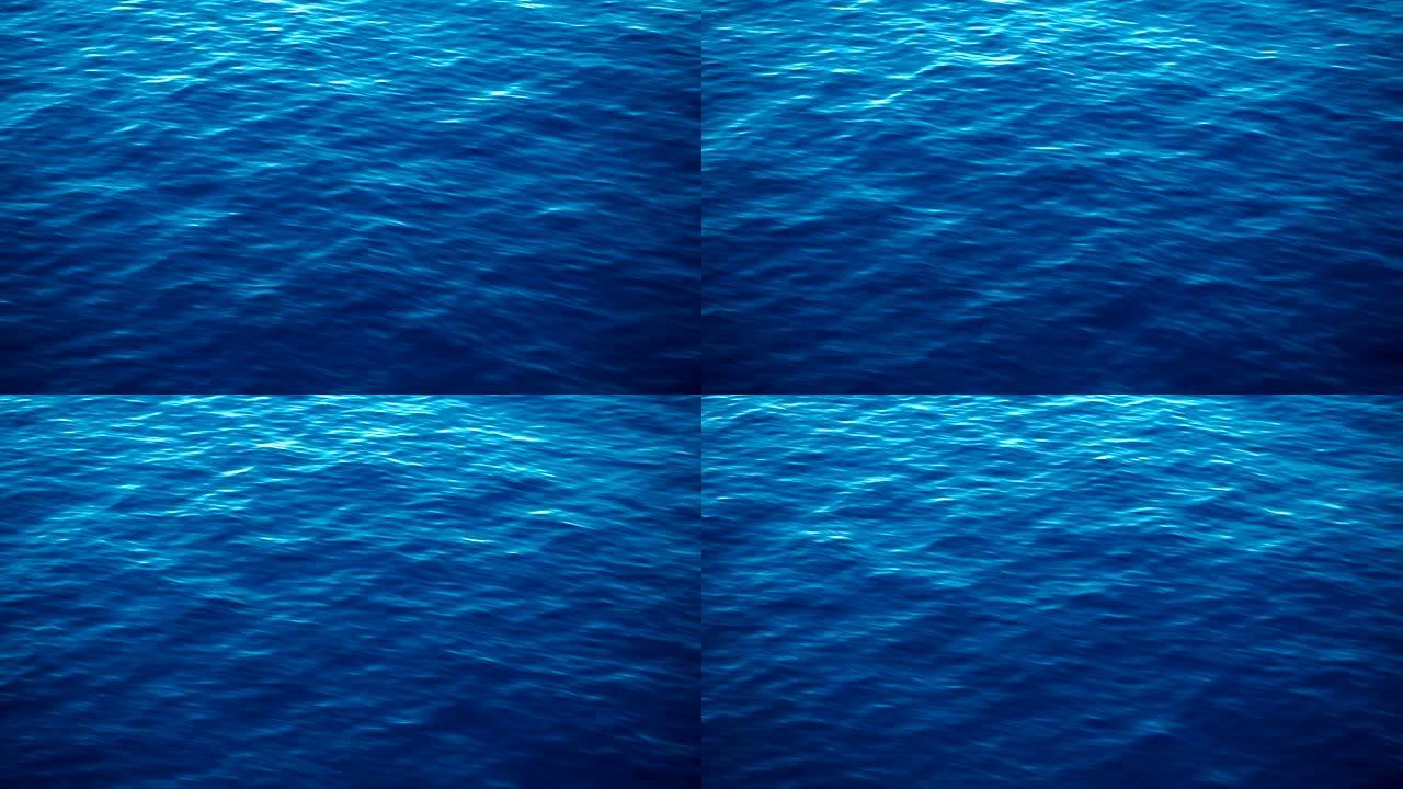 在受干扰的海洋水面上慢动作，蓝色的海洋表面。漂亮的循环背景，无缝循环。电影学分或介绍的令人印象深刻的
