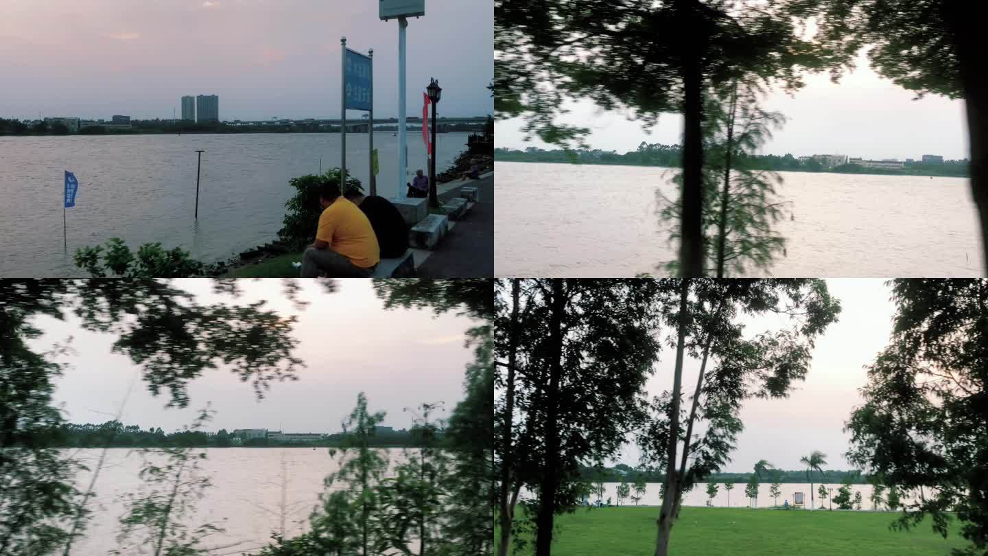 湖边休闲散步镜头