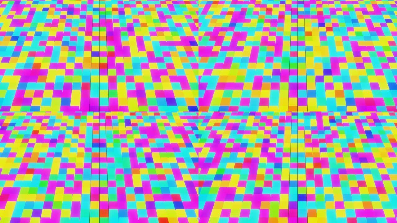 催眠闪烁的彩色立方体。背景循环3d动画。