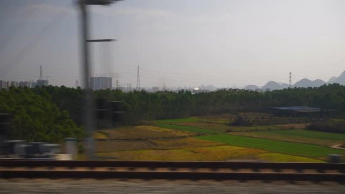 晴天成都到广州火车公路旅行乘客侧座椅窗口pov全景4k中国