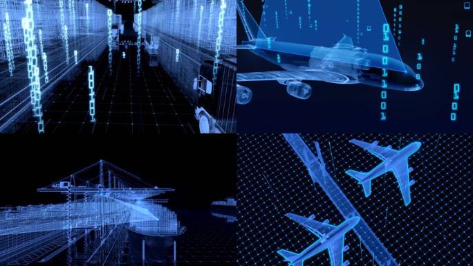 4K科技感全息航空运输海上运输现代化物流