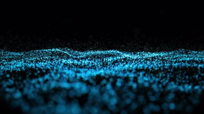 闪耀粒子的抽象运动背景。带有波粒的数字签名，闪闪发光。蓝色成分